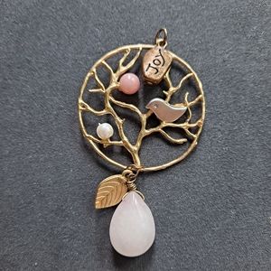 Gold tone pendant - tree of life, bird, joy